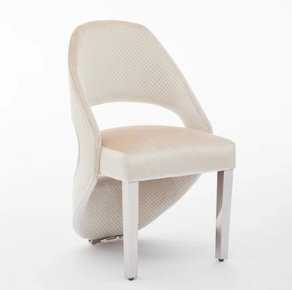 Pair of 2 Santorini Dining Chairs Cream Plush Velvet Chrome Legs