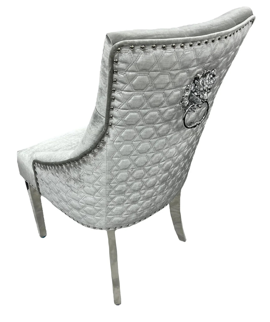 Pair of 2 Majestic Dining Chairs Silver Crush Velvet