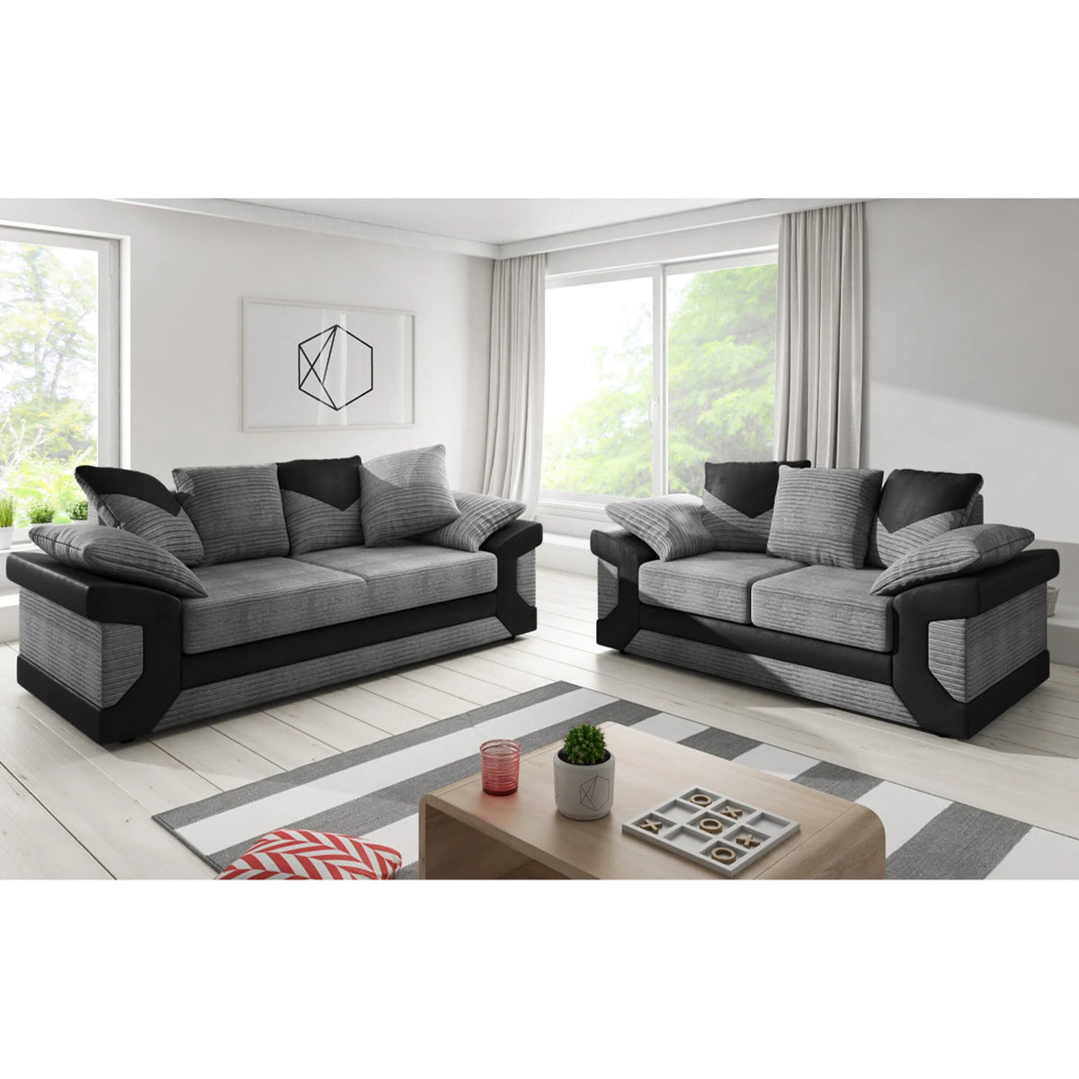 Dino Fabric and Leather Trim 3 + 2 Sofa Suite