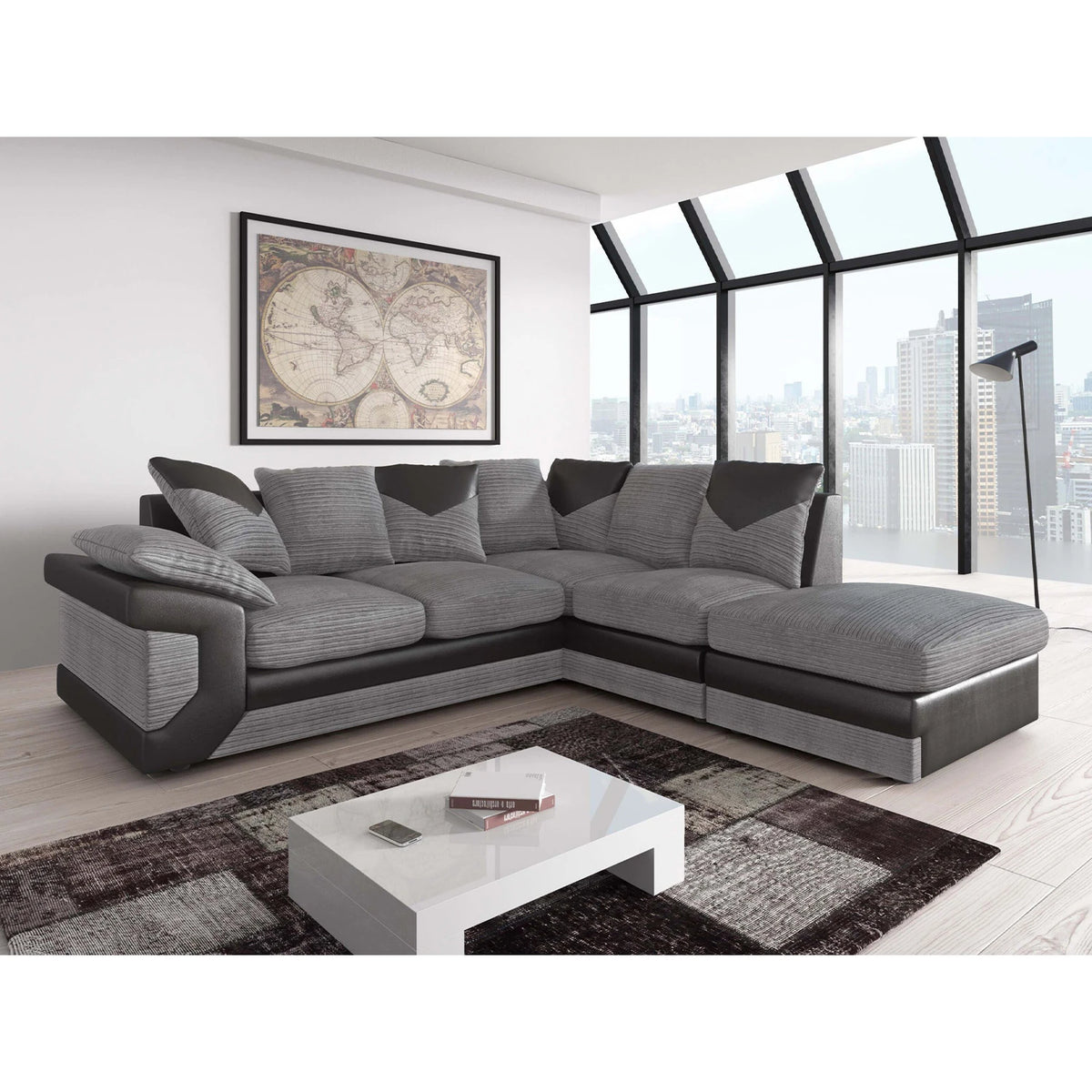Dino Fabric and Leather Trim Corner Sofa