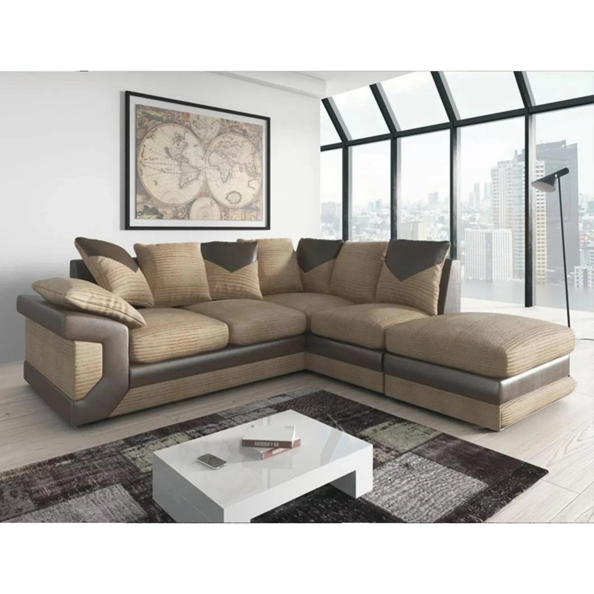 Dino Fabric and Leather Trim Corner Sofa