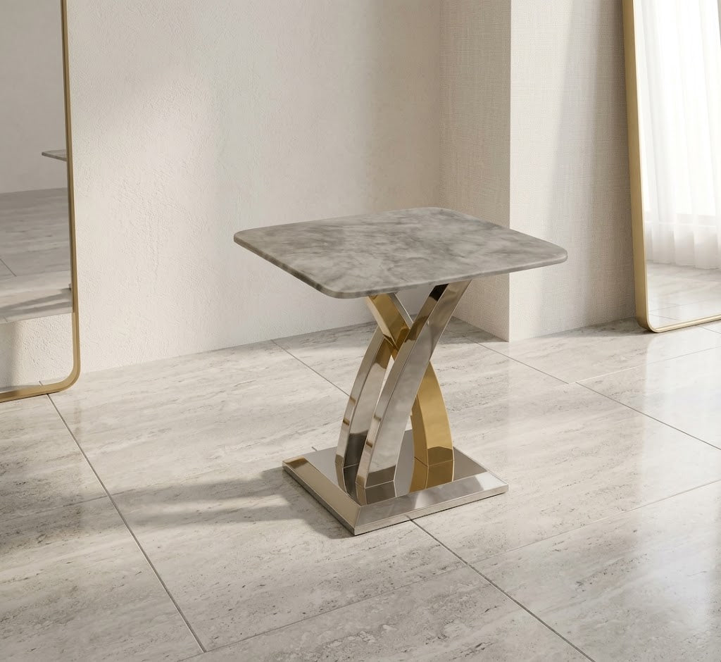 Lucy Side Table with Silver & Gold Legs – Luxury Modern End Table