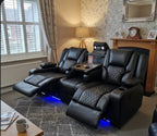 Roma 3 Seater Black Leather Electric Recliner Sofa with Cup Holders, LED Lights & Wireless Charger, USB Port
