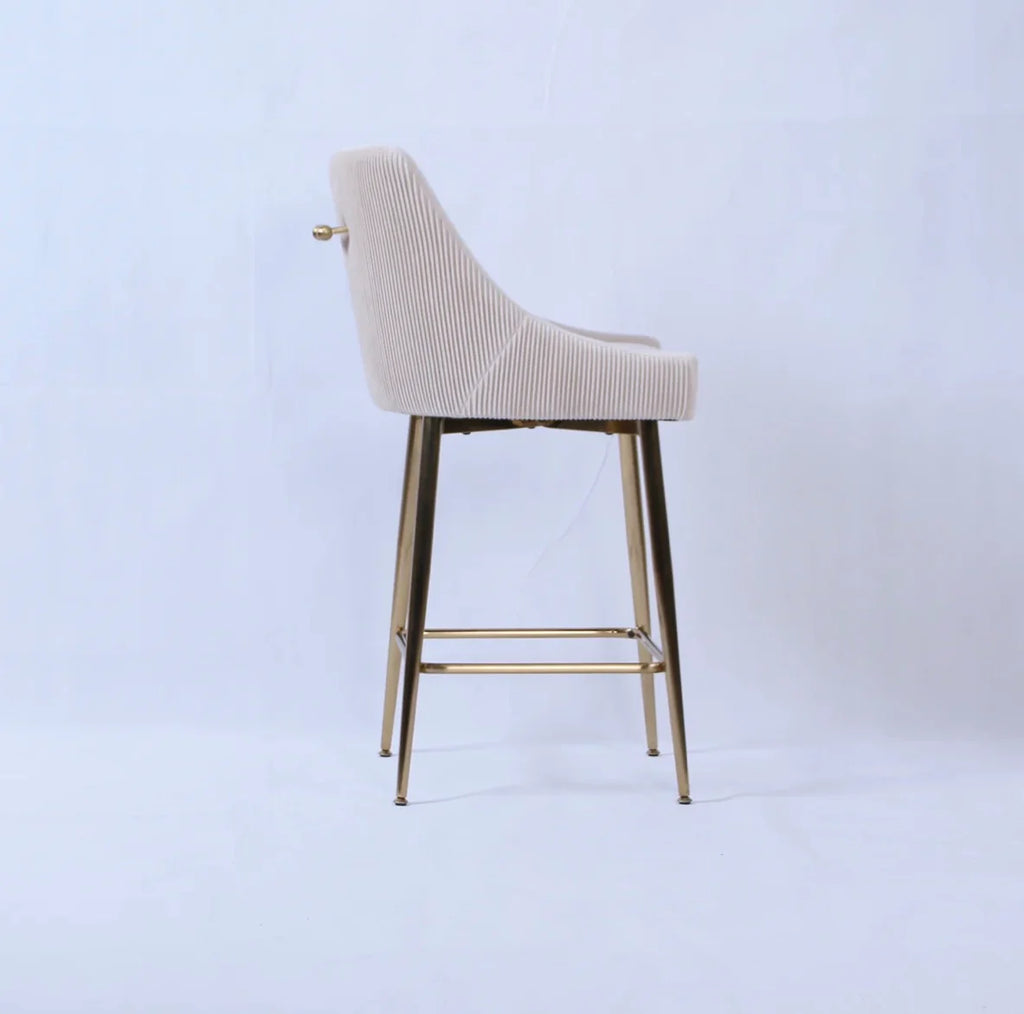 Milan Ivory Cream Velvet Bar Stool with Gold Legs | Luxury Kitchen Breakfast Bar Chair