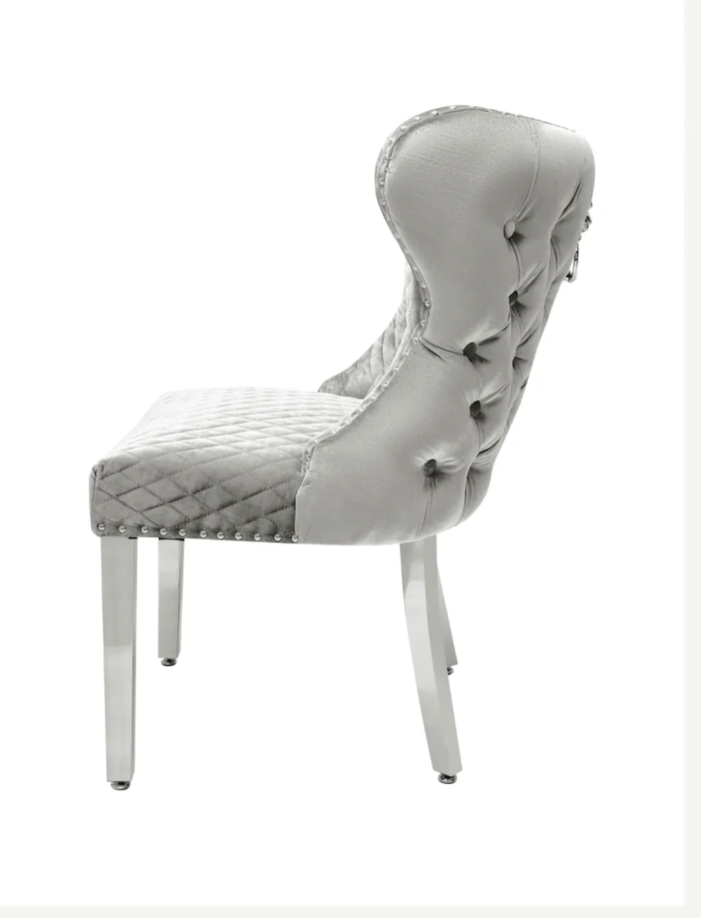 Pair Of 2 Valentino Light Grey - Silver Lion Knocker Chairs