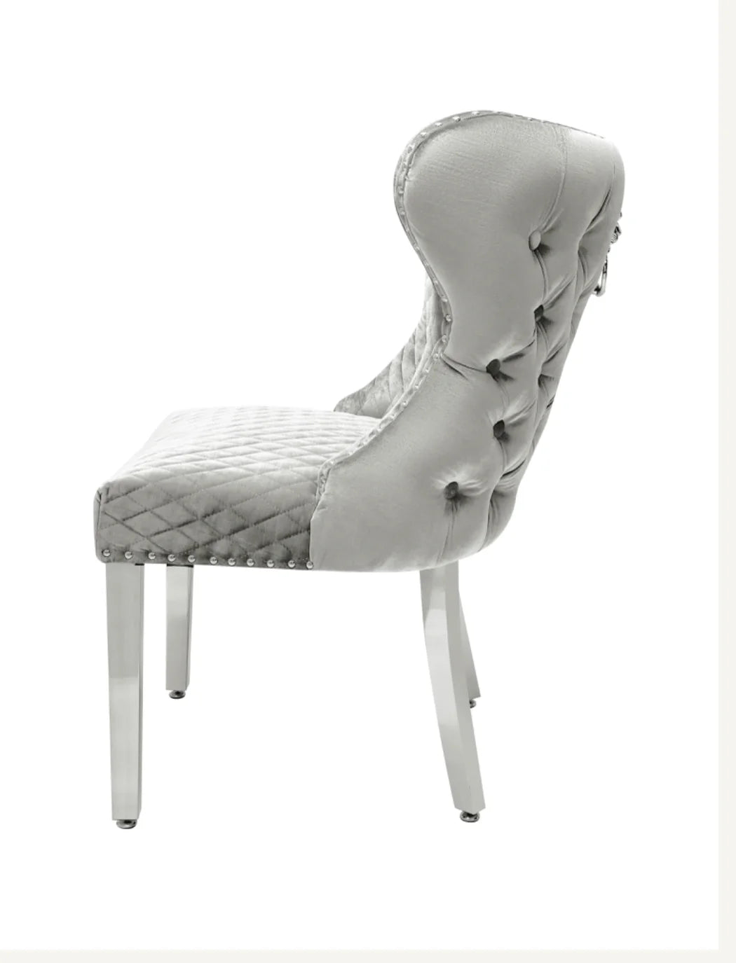 Pair Of 2 Valentino Light Grey - Silver Lion Knocker Chairs