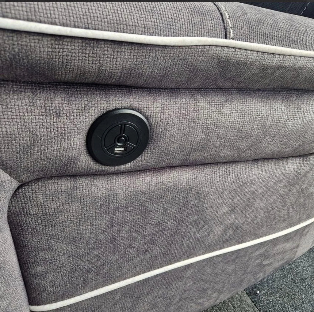 Hannah Electric Recliner Corner Sofa Grey Microfibre Fabric with USB Port, LED Lights & Cup Holders