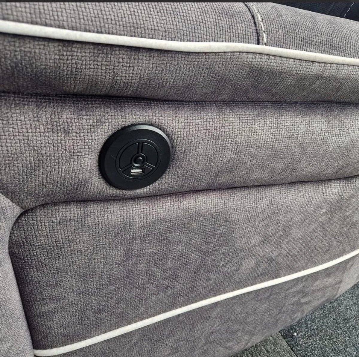 Hannah Electric Recliner Corner Sofa Grey Microfibre Fabric with USB Port, LED Lights & Cup Holders
