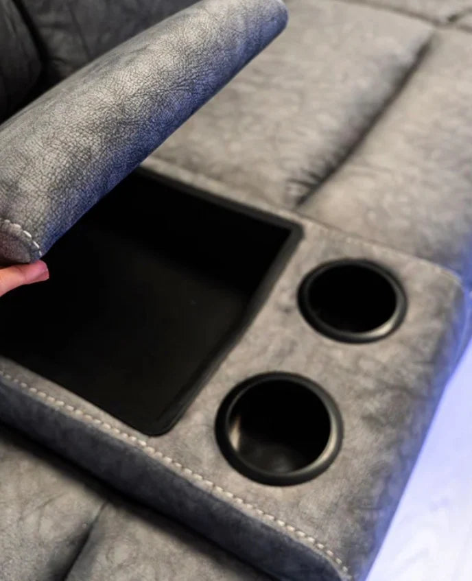 Hannah Electric Recliner Corner Sofa Grey Microfibre Fabric with USB Port, LED Lights & Cup Holders