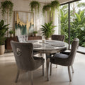 Louis Round Marble Dining Table With 4 Chelsea Knockerback Chairs