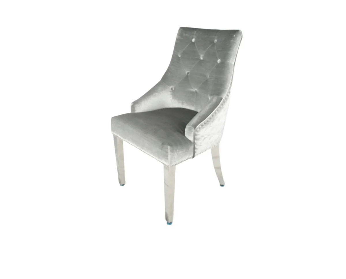 Pair of 2 Majestic Dining Chairs Silver Crush Velvet