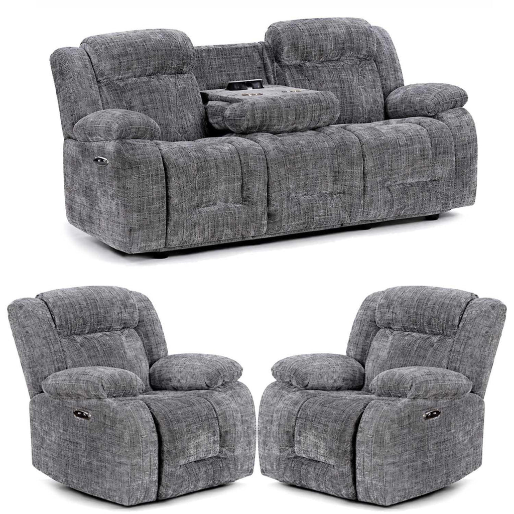 Unico Range Electric Power Grey Fabric Recliners 3, 2 Seater Armchair