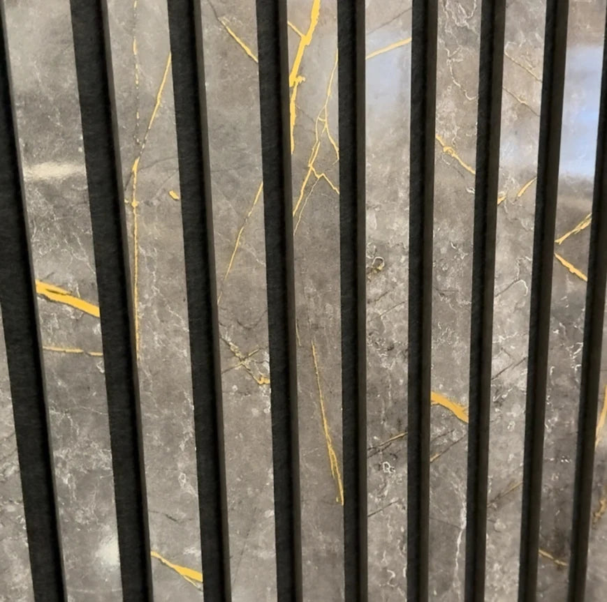 Black & Gold Acoustic Premium slatted wooden felt back wall Panels 2400mm x 600mm - x1 Panel