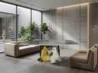 Lucy Luxury Rectangular Coffee Table, Sintered Stone Top, Gold & Silver Chrome Base