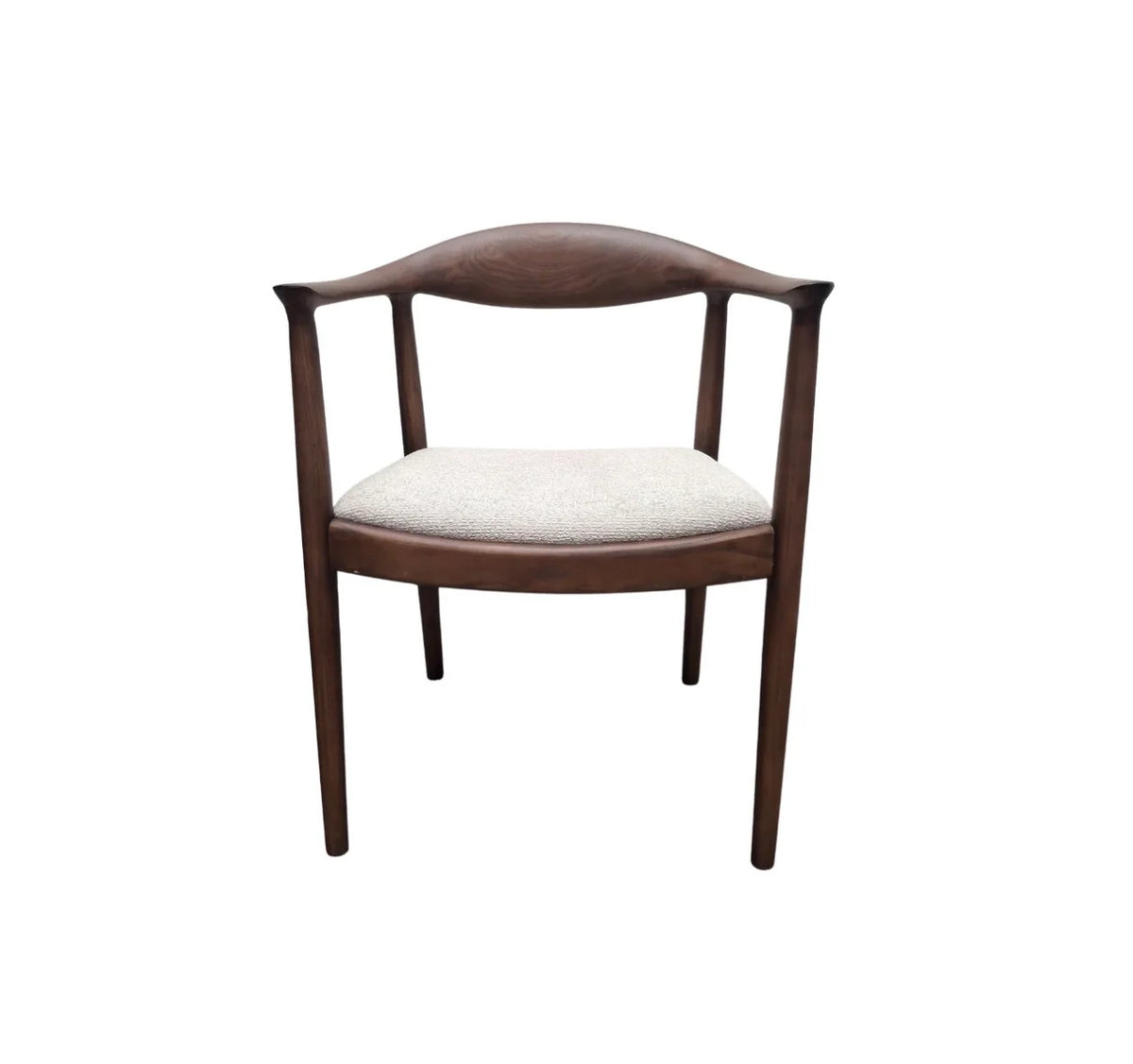 Ferno Walnut Dining Chair in Oatmeal Boucle – Wooden Frame Upholstered Seat