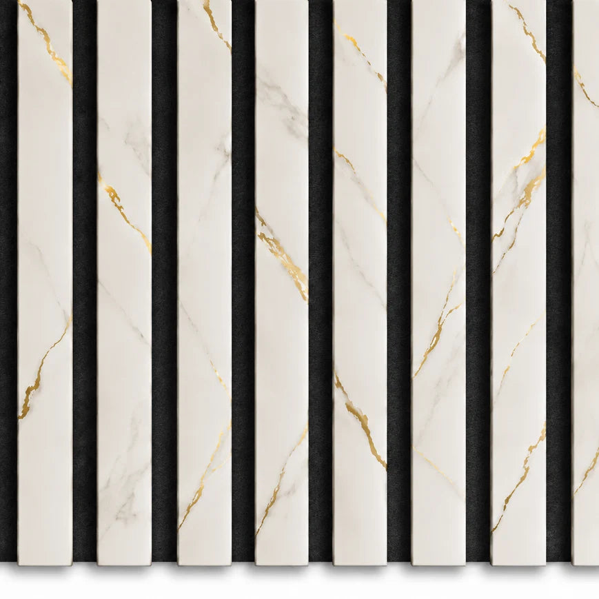 Acoustic White & Gold marble Premium wooden wall Panel 2400mm x 600mm