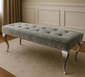 LOUIS DINING BENCH IN GREY PLUSH VELVET FABRIC