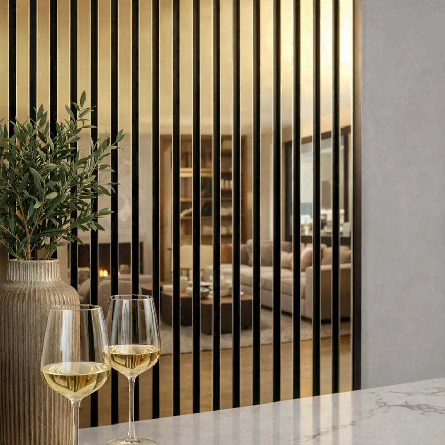 Gold Mirror Effect Acoustic Premium slatted wooden felt back wall Panels 2400mm x 600mm - x1 Panel