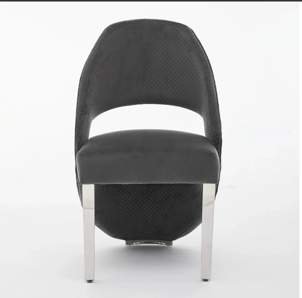 Pair of 2 Santorini Dining Chairs Grey Plush Velvet Chrome Leg