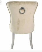 Louis Cream marble dining table with Cream lion knocker Chelsea chairs