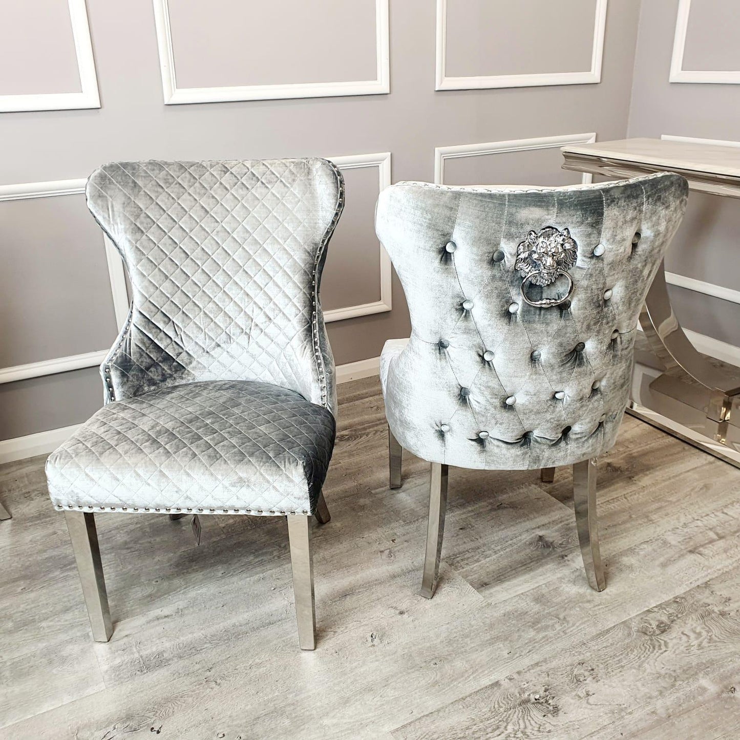 The Louis 2.0M Marble Dining set with Lewis Lion Knocker Dining Chairs