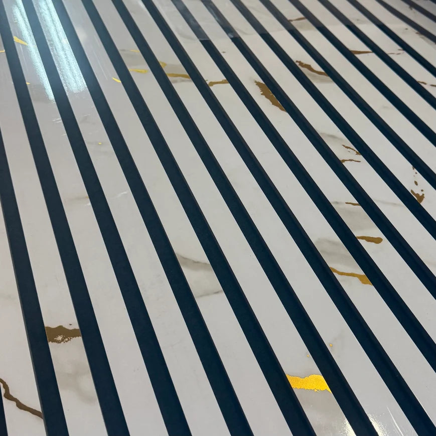Acoustic White & Gold marble Premium wooden wall Panel 2400mm x 600mm