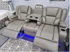 Roma 3 Seater Grey Leather Electric Recliner Sofa with Cup Holders, LED Lights & Wireless Charger, USB Port
