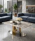 Lucy Luxury Rectangular Coffee Table, Sintered Stone Top, Gold & Silver Chrome Base