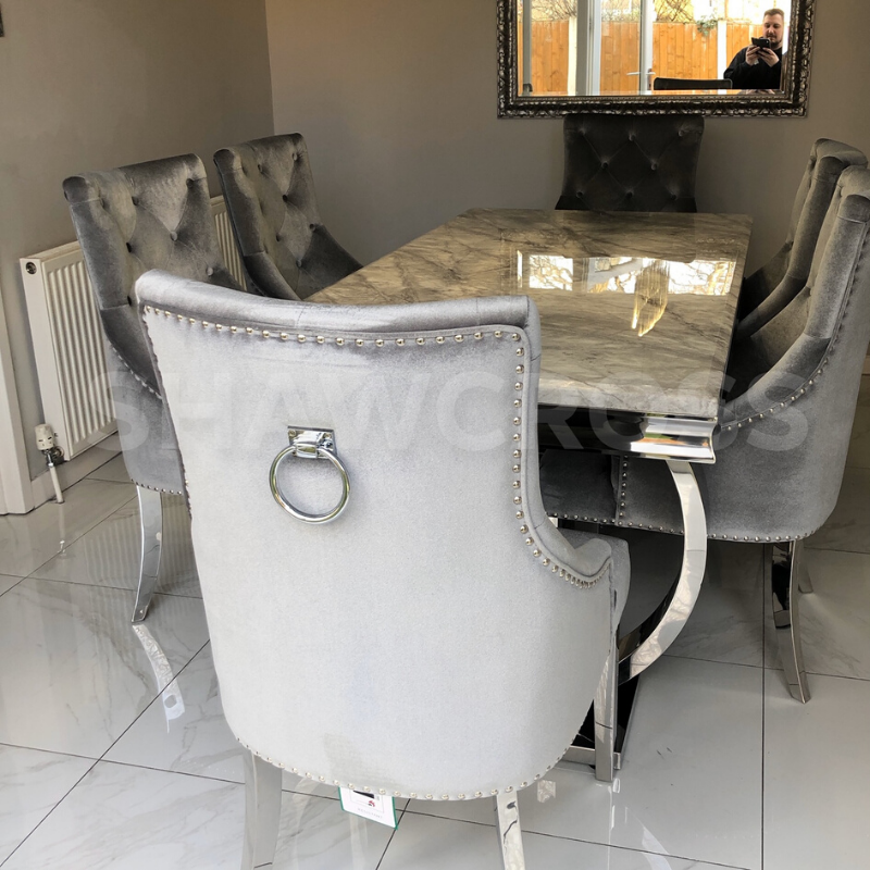 Ariana Marble 1.8M Dining Table And Cheshire Velvet Knocker Dining Chairs Or Bench