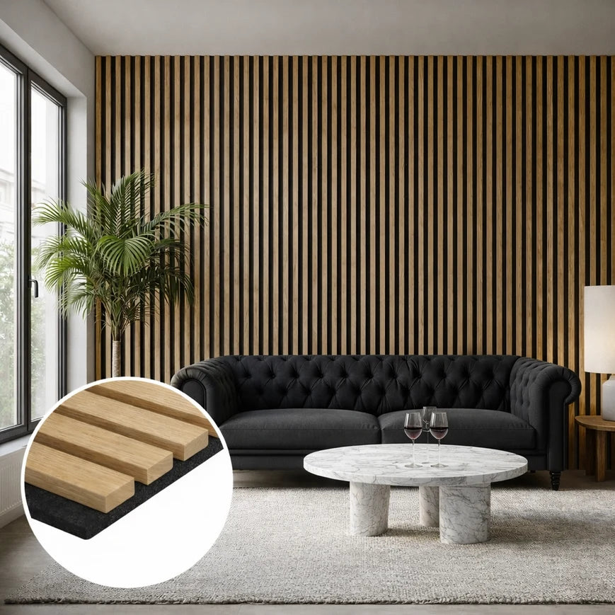 Acoustic Premium Plus wooden wall Panel 2400mm x 600mm 20mm (1.44m²) Per panel - Multiple Colours