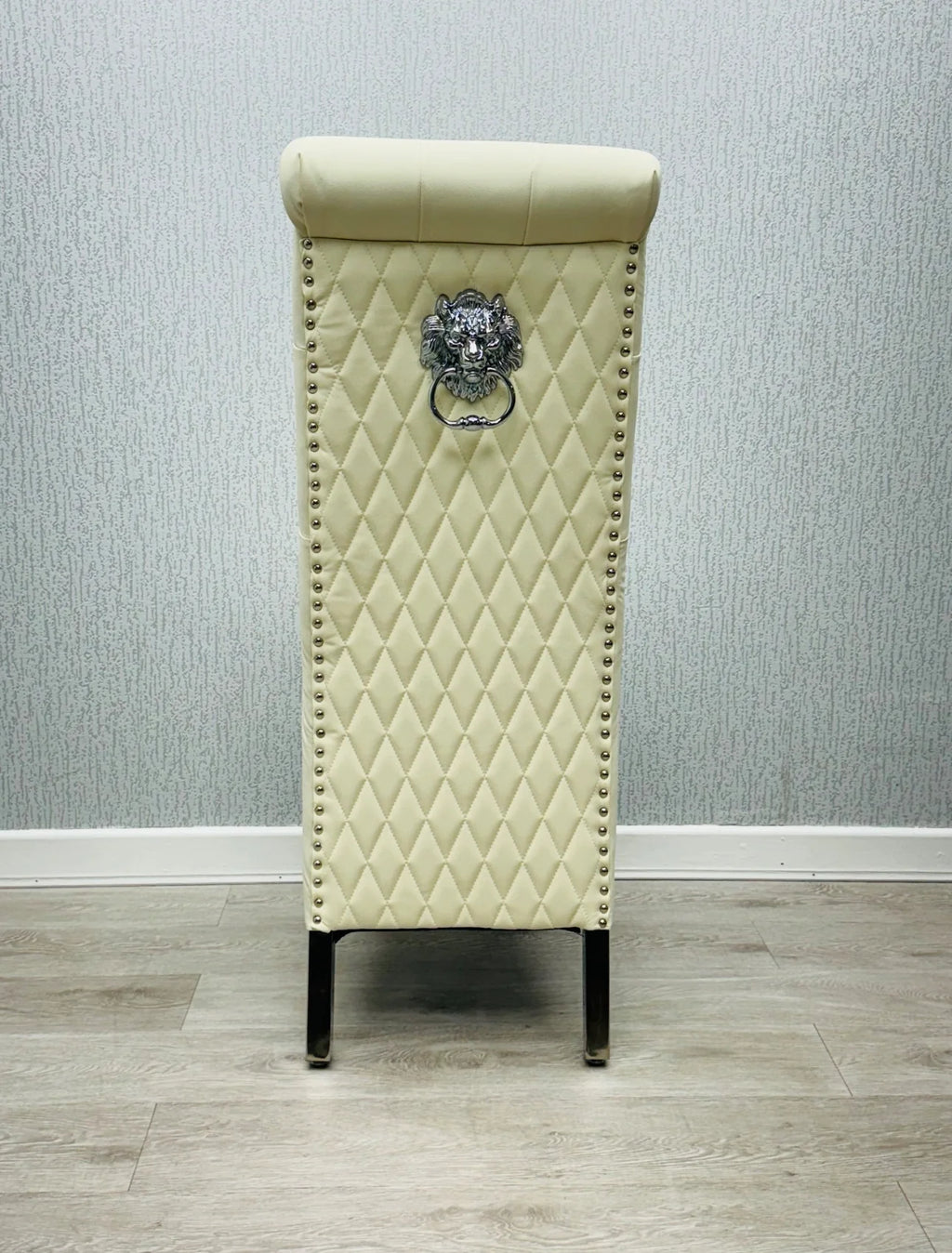 Pair Of 2 Sofia Cream Pu Leather Dining Chair Lion Knocker