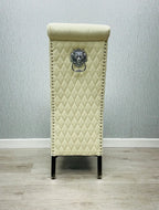 Pair Of 2 Sofia Cream Pu Leather Dining Chair Lion Knocker