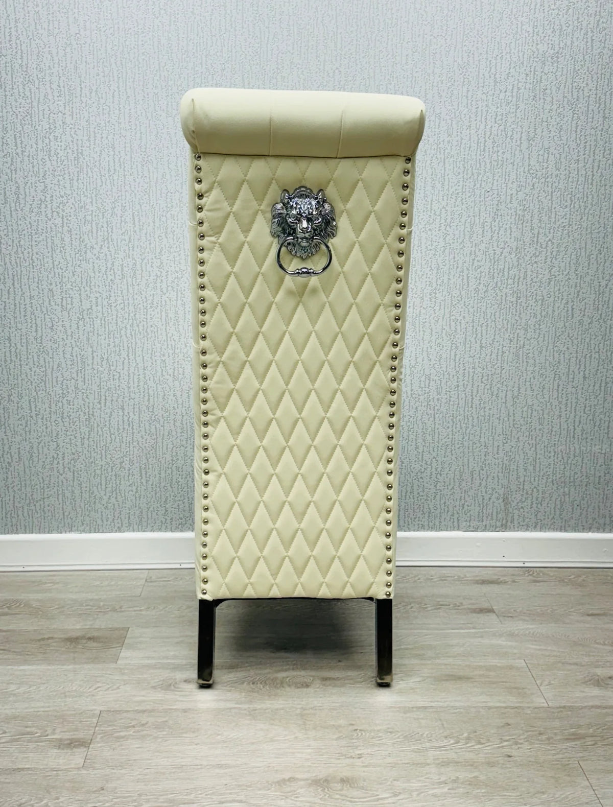 Pair Of 2 Sofia Cream Pu Leather Dining Chair Lion Knocker