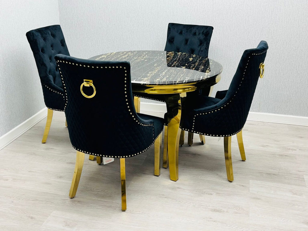 Louis Round Gold Table With 4 Victoria Chairs