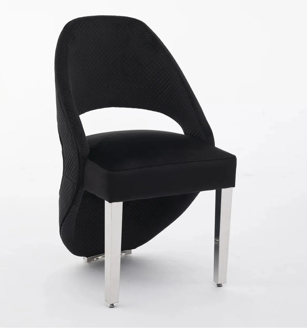 Santorini Black Plush Velvet Dining Chair Chrome Leg