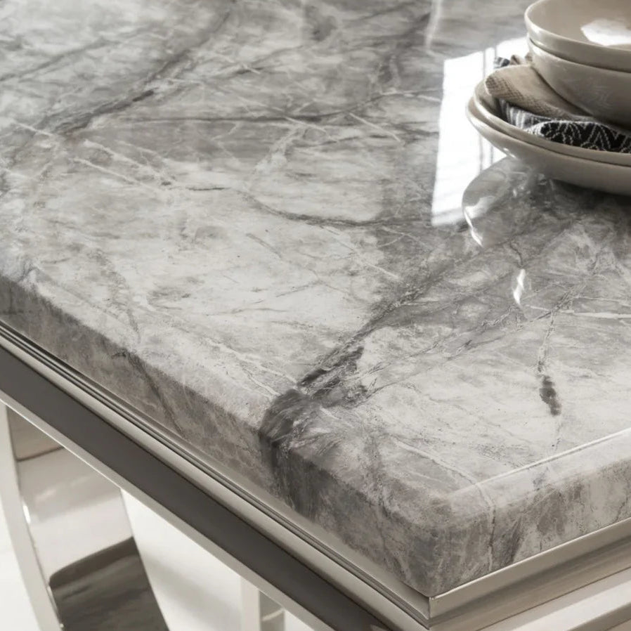 The Louis 2.0M Marble Dining set with Lewis Lion Knocker Dining Chairs