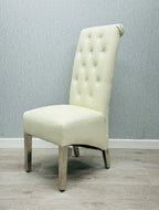 Pair Of 2 Sofia Cream Pu Leather Dining Chair Lion Knocker
