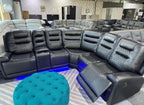 Recliner Corner Sofa Electric Black Leather