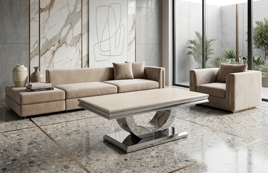 London Cream Marble Coffee Table- Modern Uk Living Room Table , Multiple Colours Available