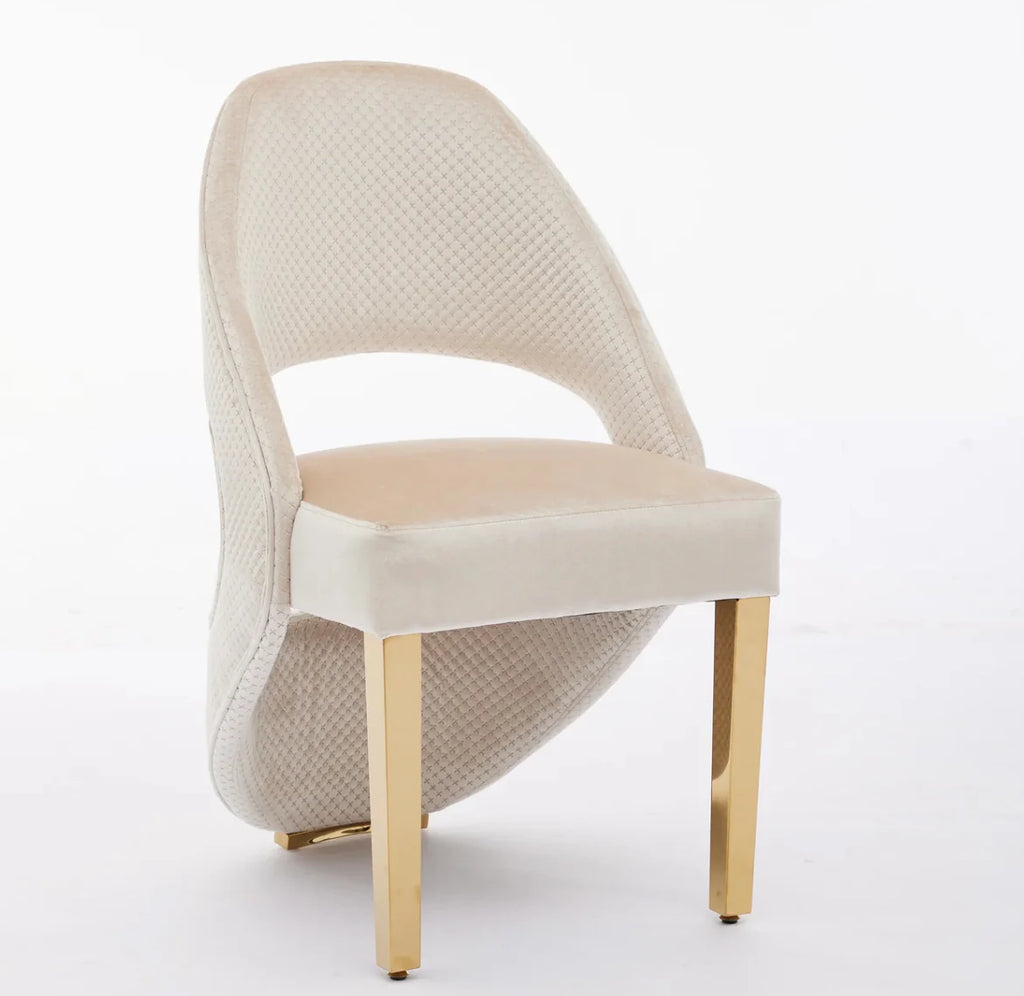 Pair of 2 Santorini Dining Chairs Cream And Gold Plush Velvet