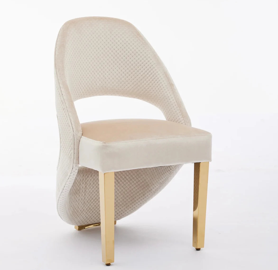 Pair of 2 Santorini Dining Chairs Cream And Gold Plush Velvet
