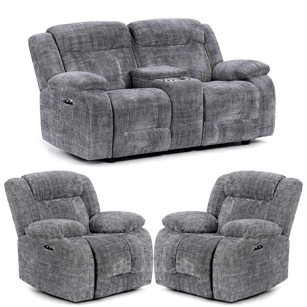 Unico Range Electric Power Grey Fabric Recliners 3, 2 Seater Armchair