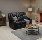 Roma 2 Seater Black Leather Electric Recliner Sofa with Cup Holders, LED Lights & Wireless Charger, USB Port