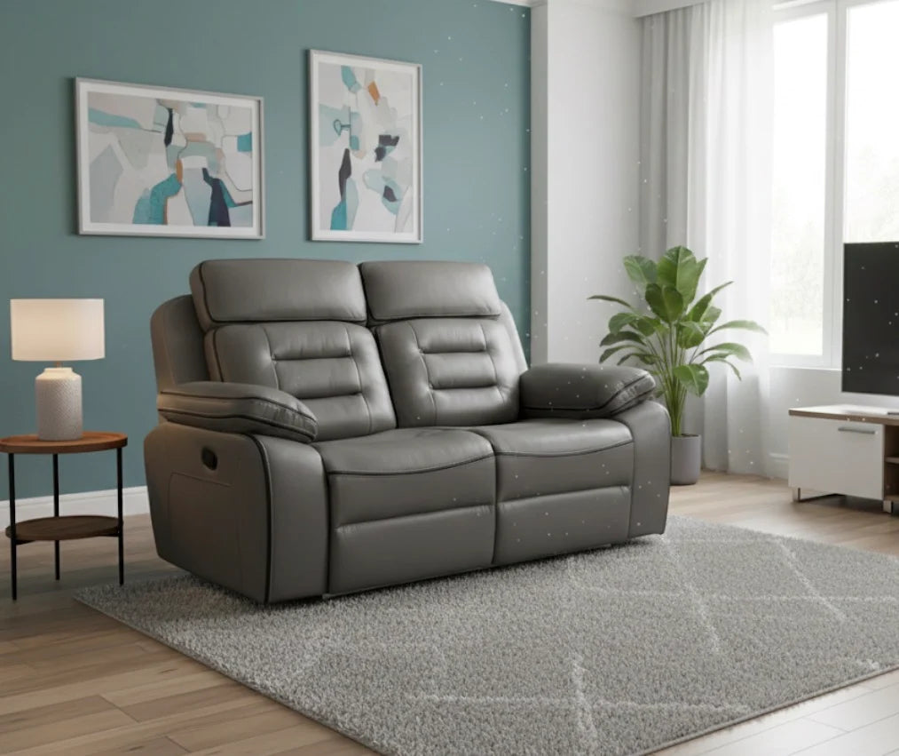 Hifsa 2 Seater Grey Leather Electric Recliner Sofa LED Lights & , USB Port