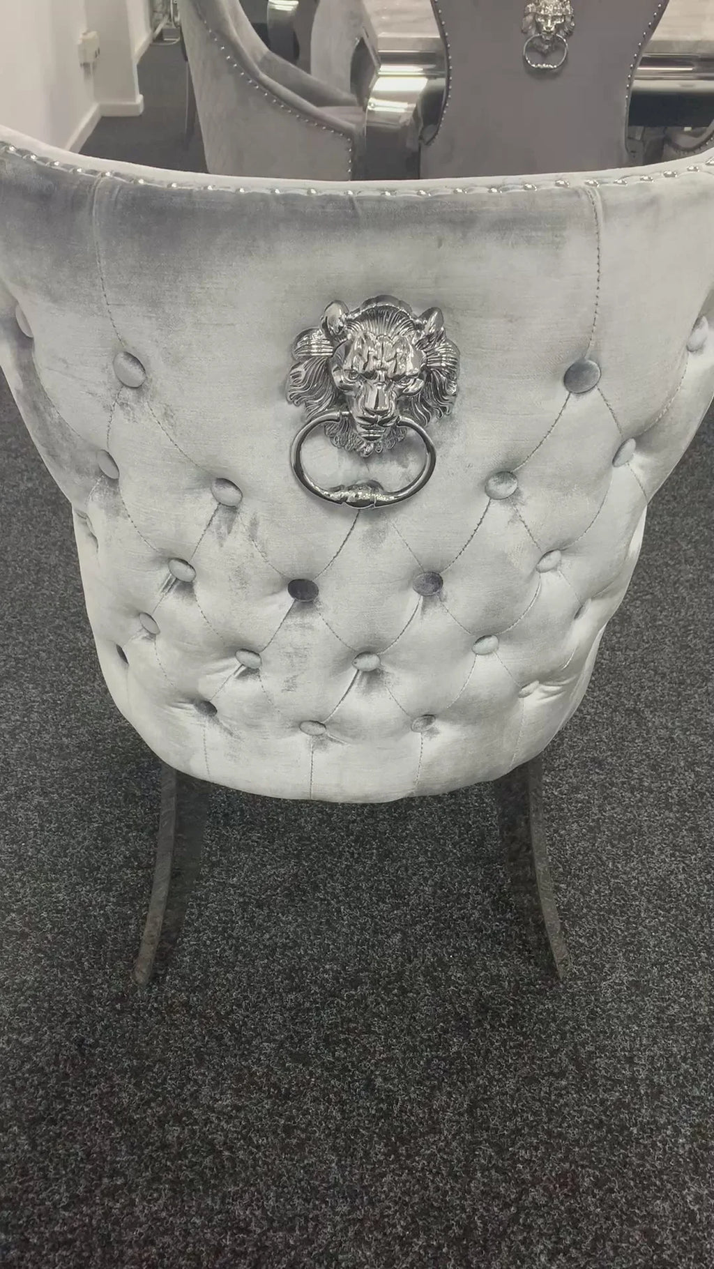 Pair Of 2 Valentino Light Grey - Silver Lion Knocker Chairs