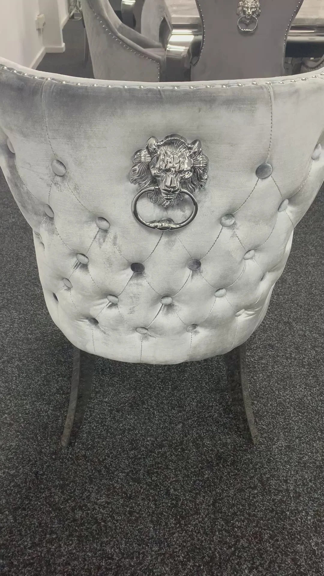 Pair Of 2 Valentino Light Grey - Silver Lion Knocker Chairs
