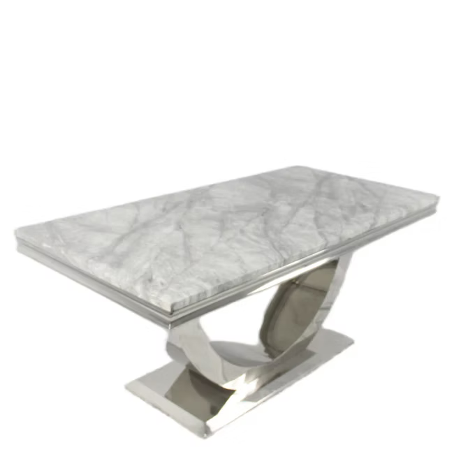Ariel Marble Top Dining Set With Lucy Lion knocker Velvet Chairs