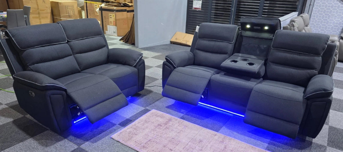 Milano Fabric Platinum 3+2  Electric Recliner Set -Mood Lights/USB Charging