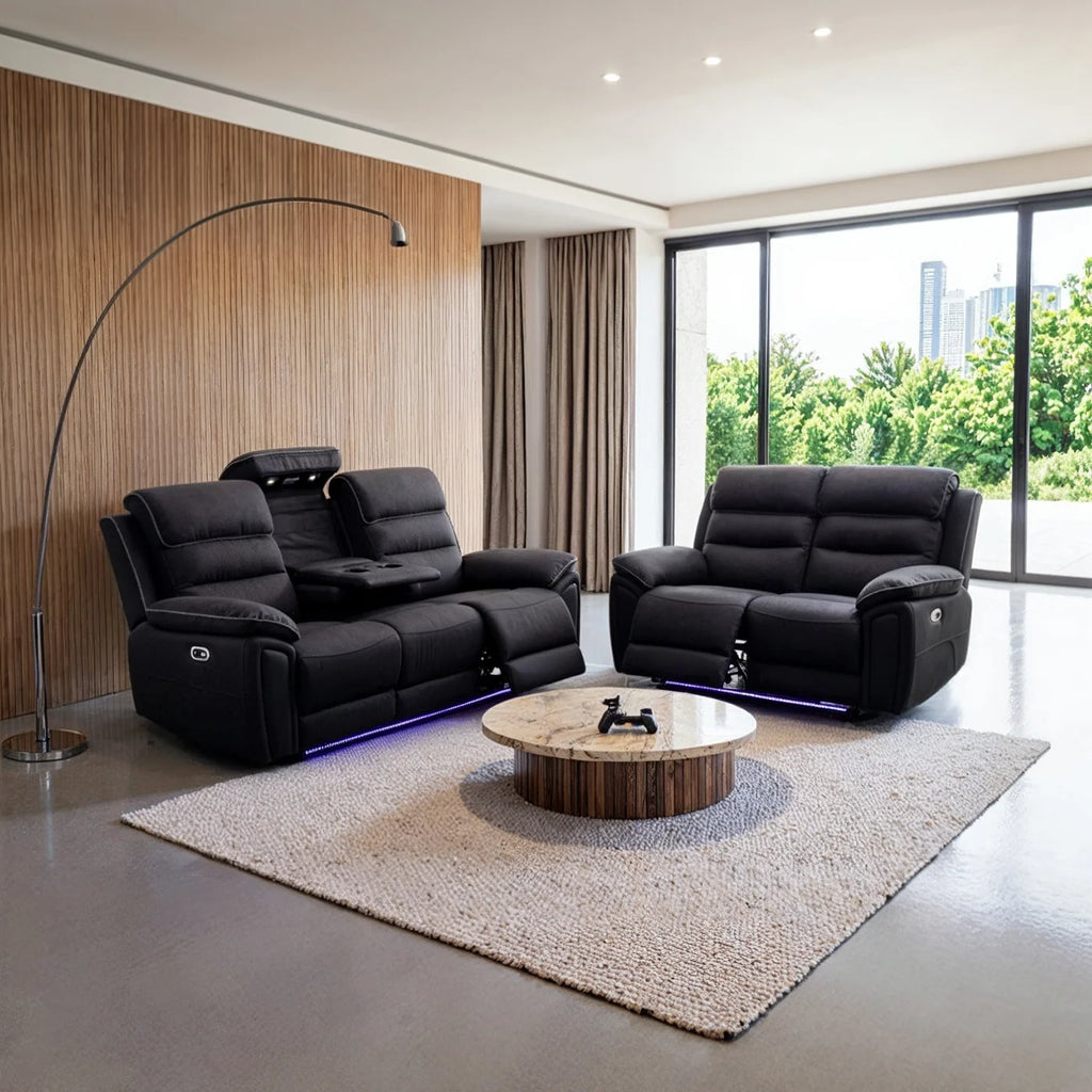 Milano Fabric Platinum 3+2  Electric Recliner Set -Mood Lights/USB Charging