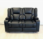 Roma 2 Seater Black Leather Electric Recliner Sofa with Cup Holders, LED Lights & Wireless Charger, USB Port